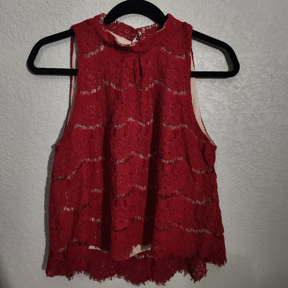 Lover Fire Blouse Lace Sleeveless Keyhole Beige Lining Large Red